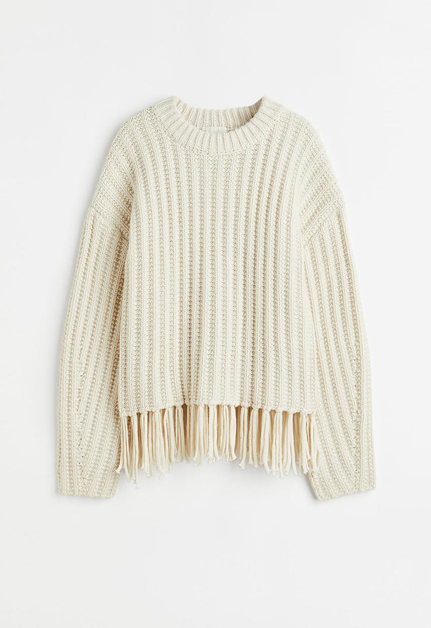 H&M - Fringe-trimmed jumper - white