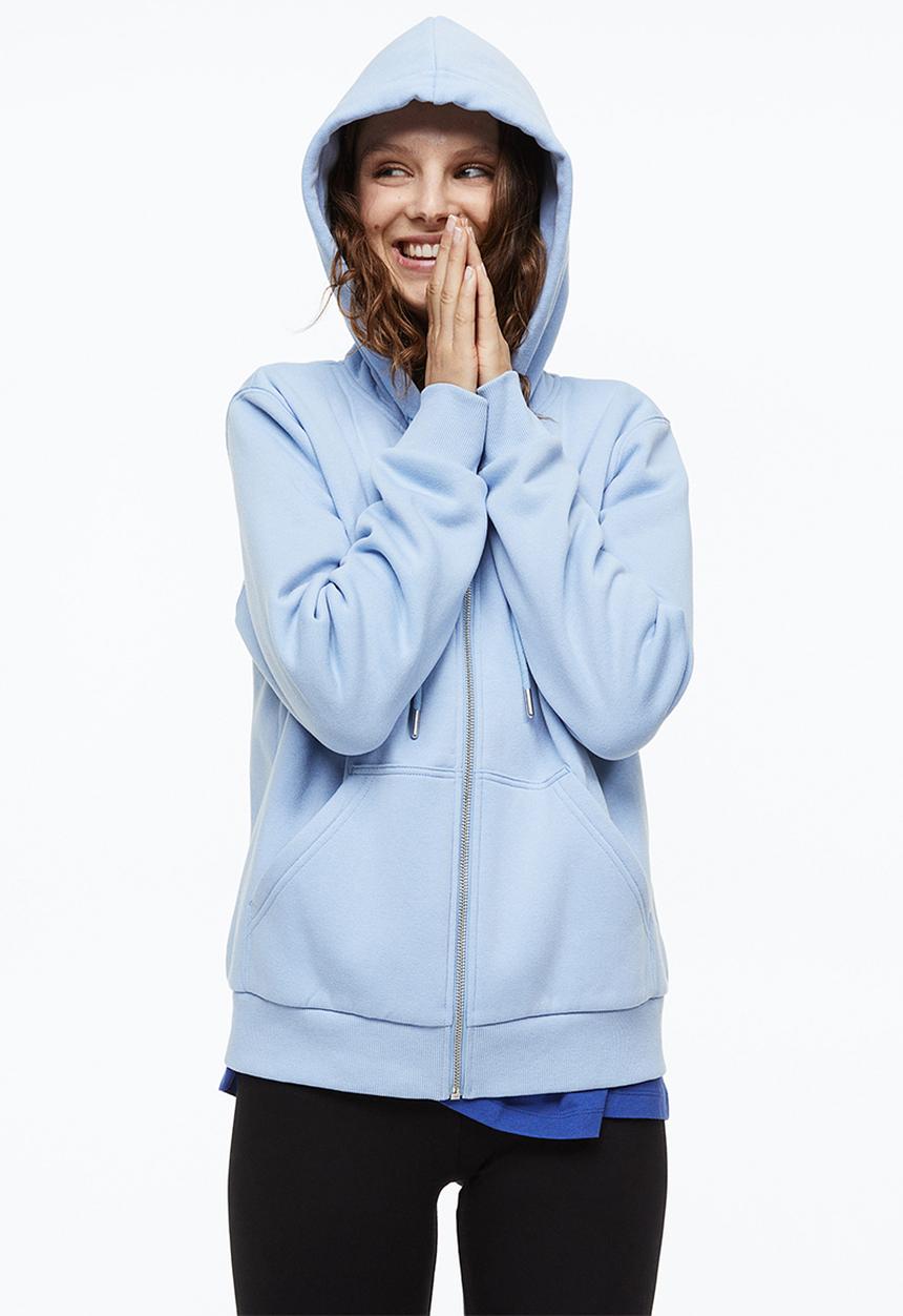 H&M - Zip-through hoodie - light blue