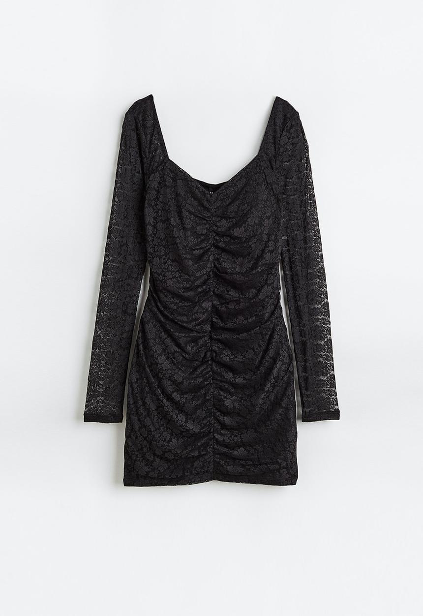 H&M - Gathered lace dress - black