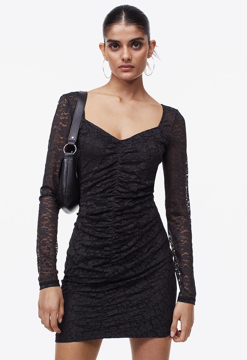 H&M - Gathered lace dress - black