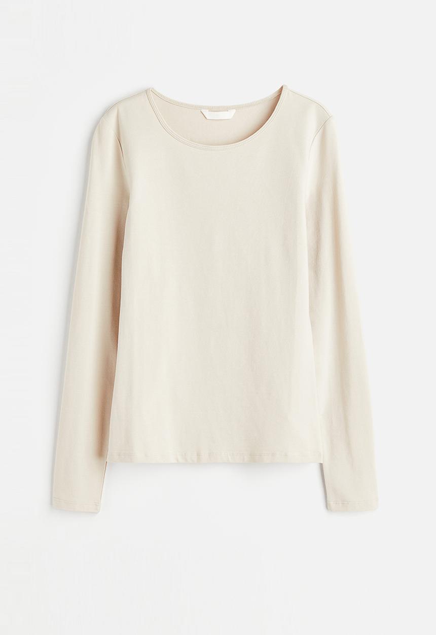 H&M - Long-sleeved jersey top - light beige