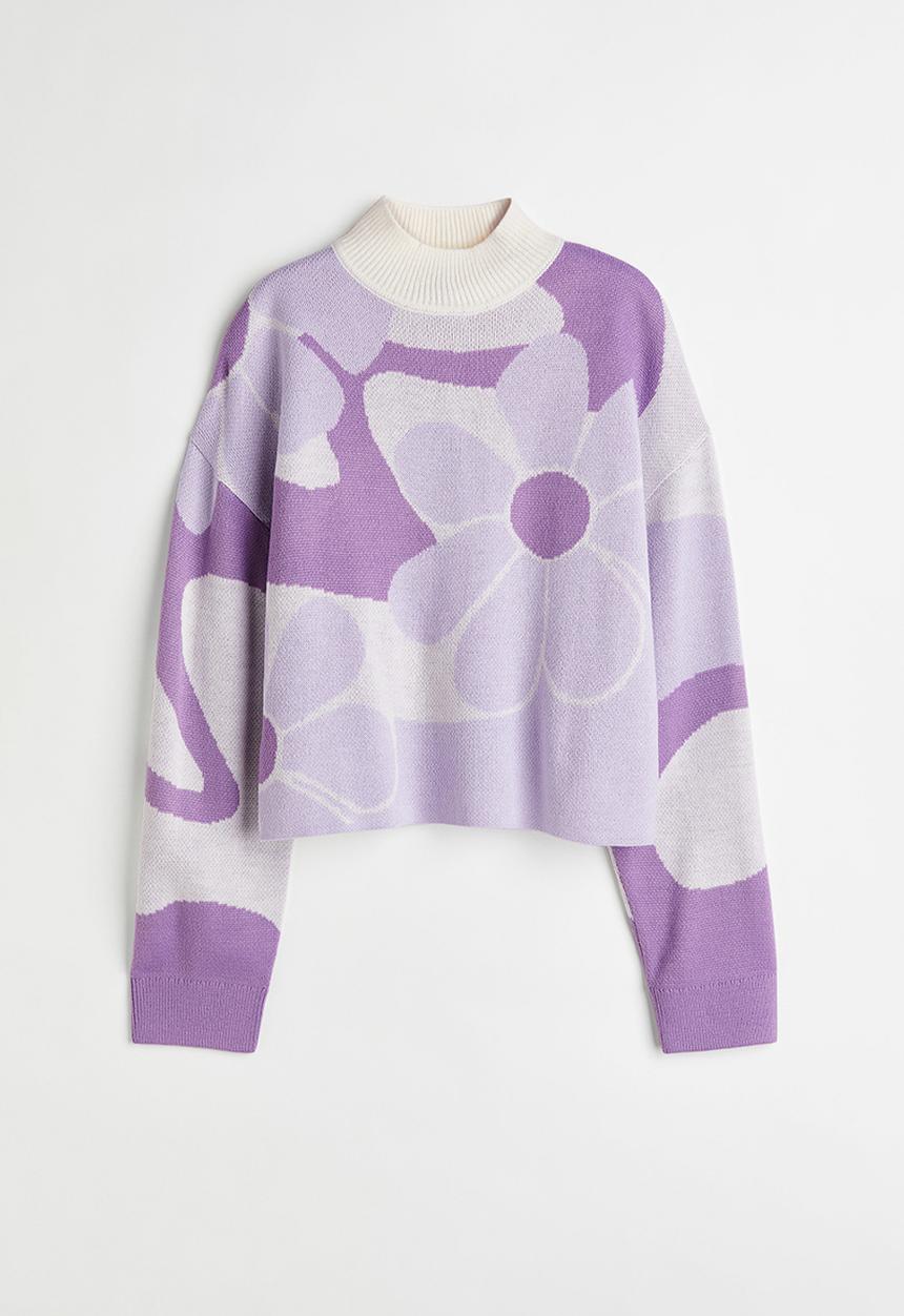 H&M - Jacquard-knit jumper - light purple/patterned