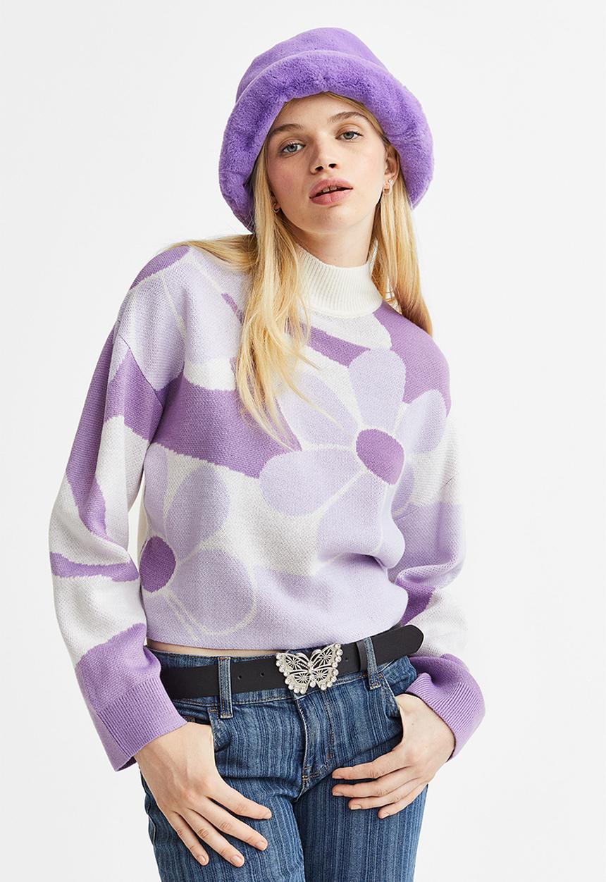 H&M - Jacquard-knit jumper - light purple/patterned