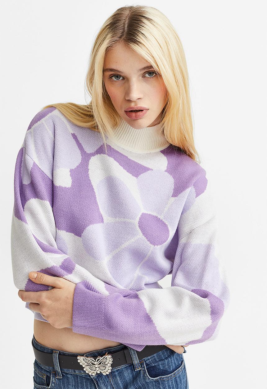 H&M - Jacquard-knit jumper - light purple/patterned