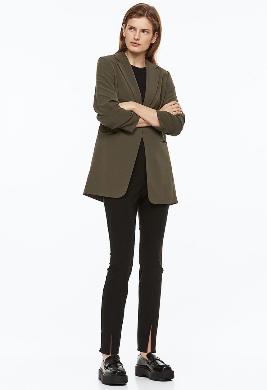 H&M - Gathered-sleeve jacket - dark khaki green