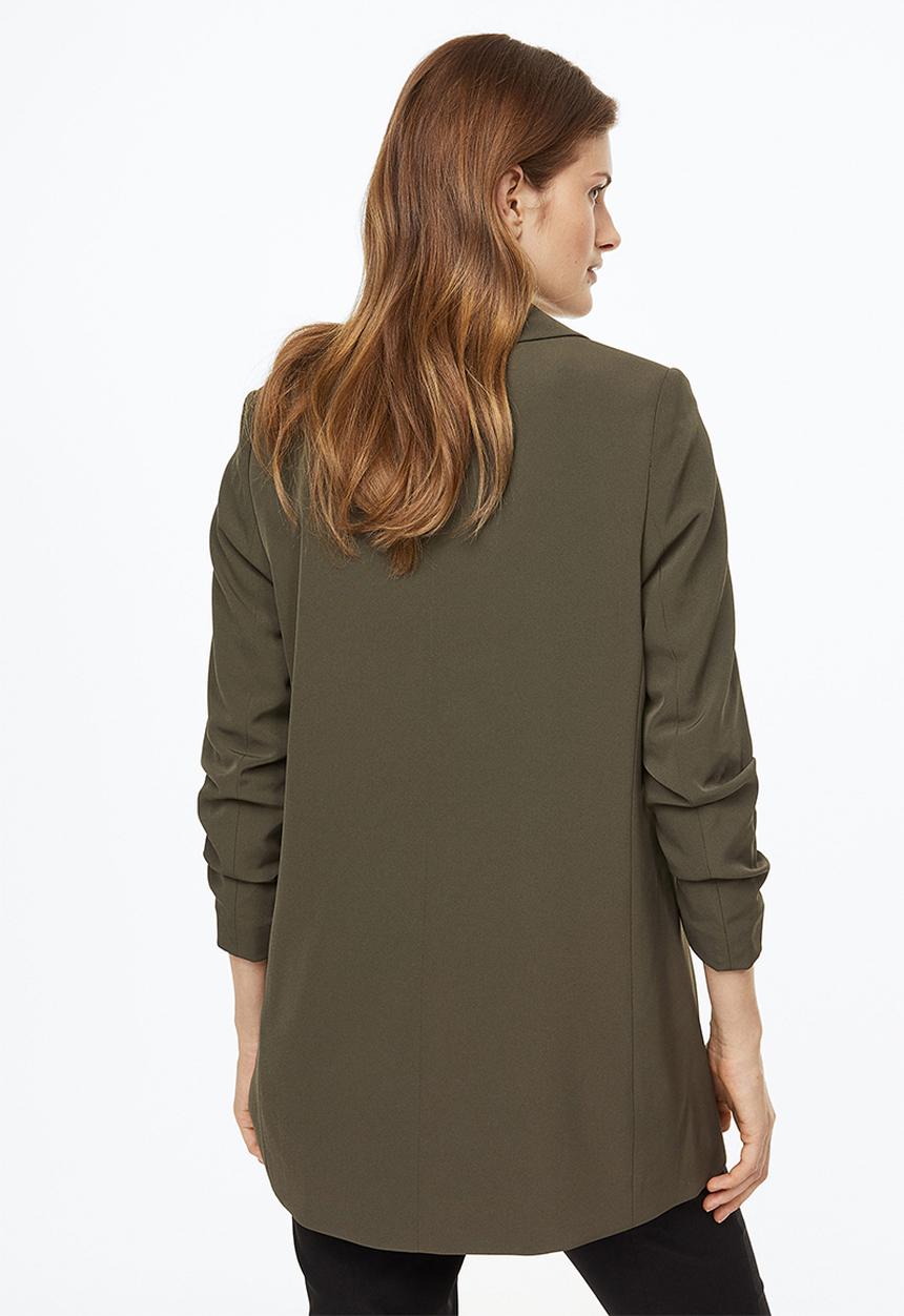 H&M - Gathered-sleeve jacket - dark khaki green