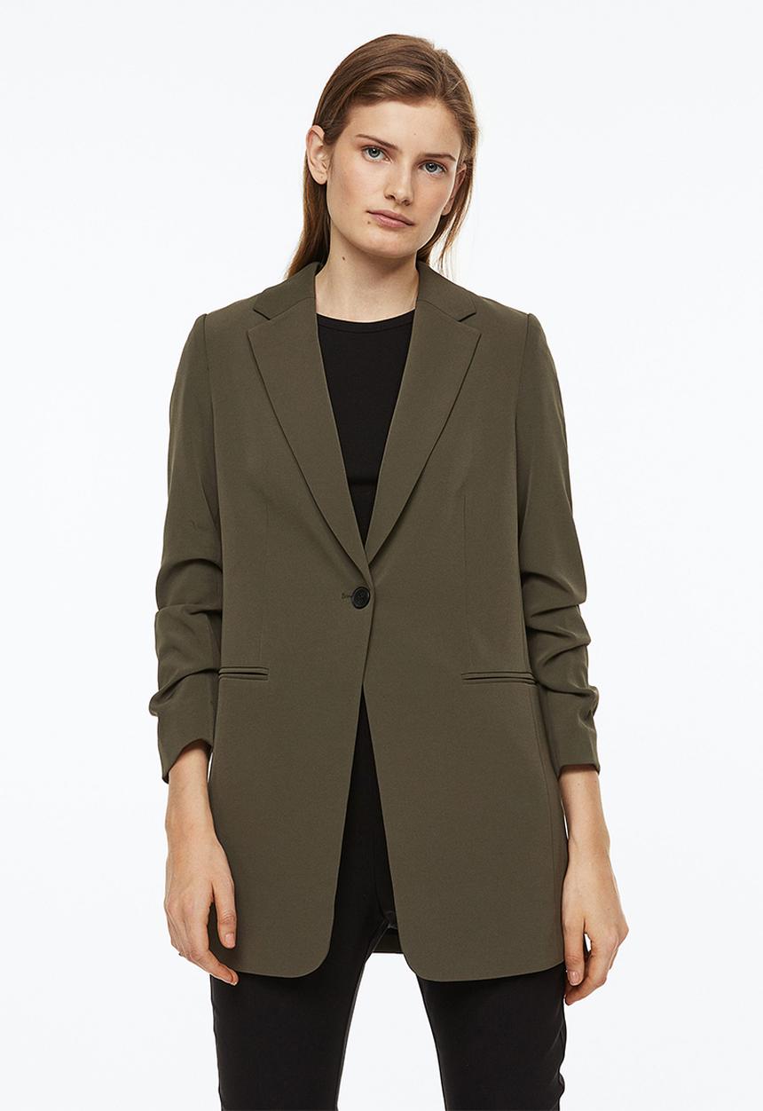 H&M - Gathered-sleeve jacket - dark khaki green