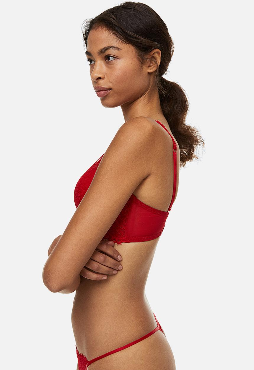 H&M - Padded underwired lace bra - red