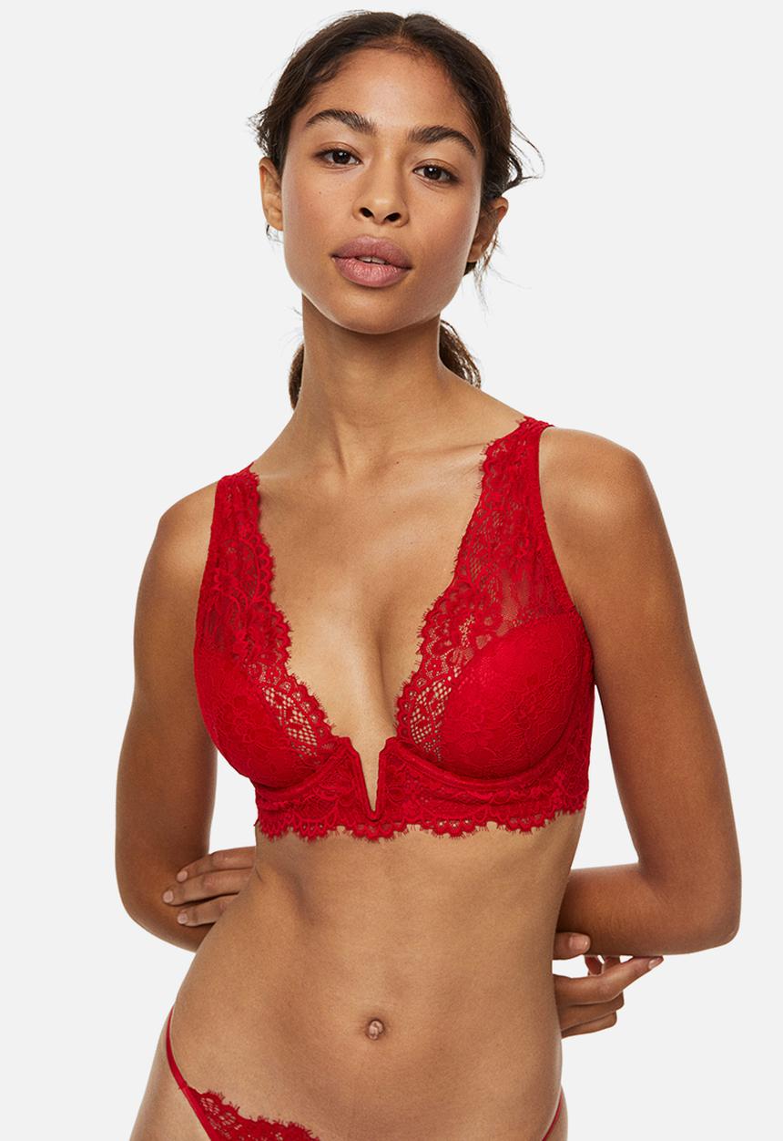 H&M - Padded underwired lace bra - red