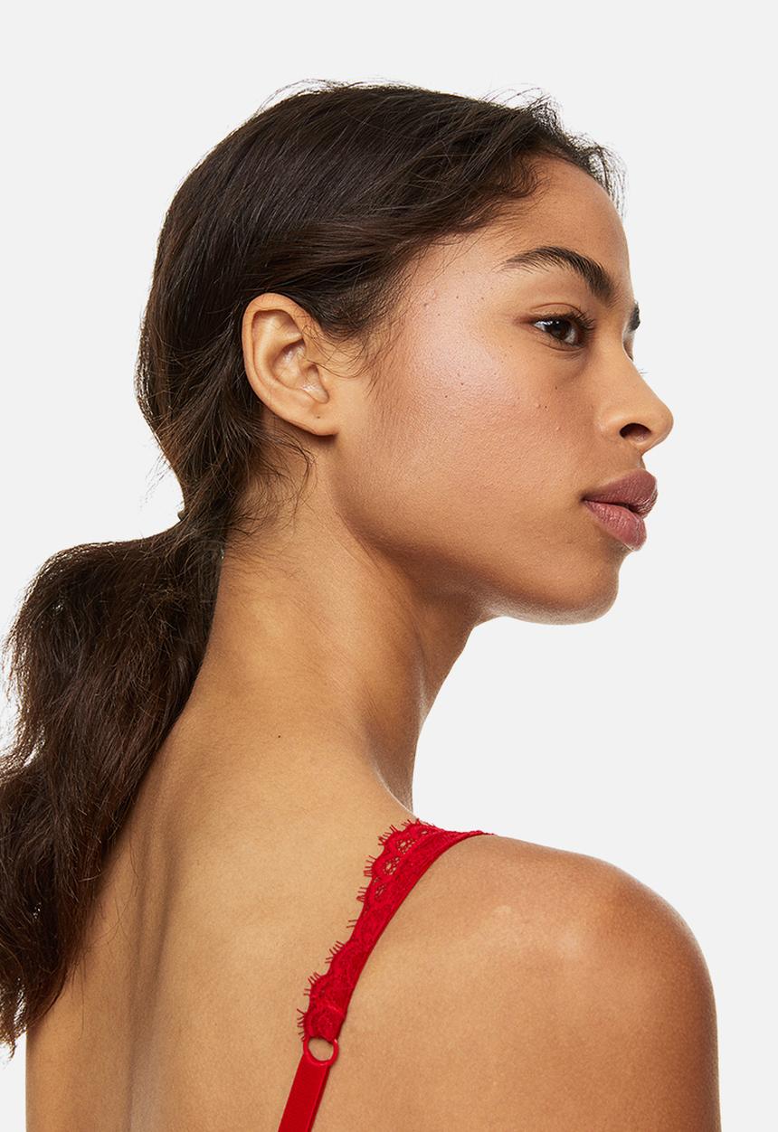 H&M - Padded underwired lace bra - red