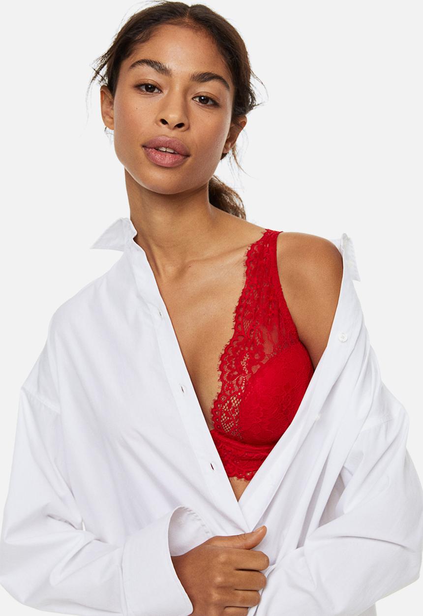 H&M - Padded underwired lace bra - red