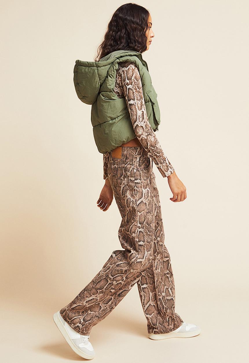 H&M - Wide twill trousers - brown/snakeskin-patterned