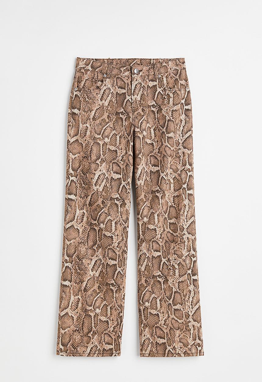 H&M - Wide twill trousers - brown/snakeskin-patterned