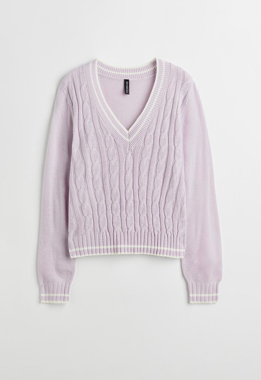 H&M - V-neck cable-knit jumper - light purple