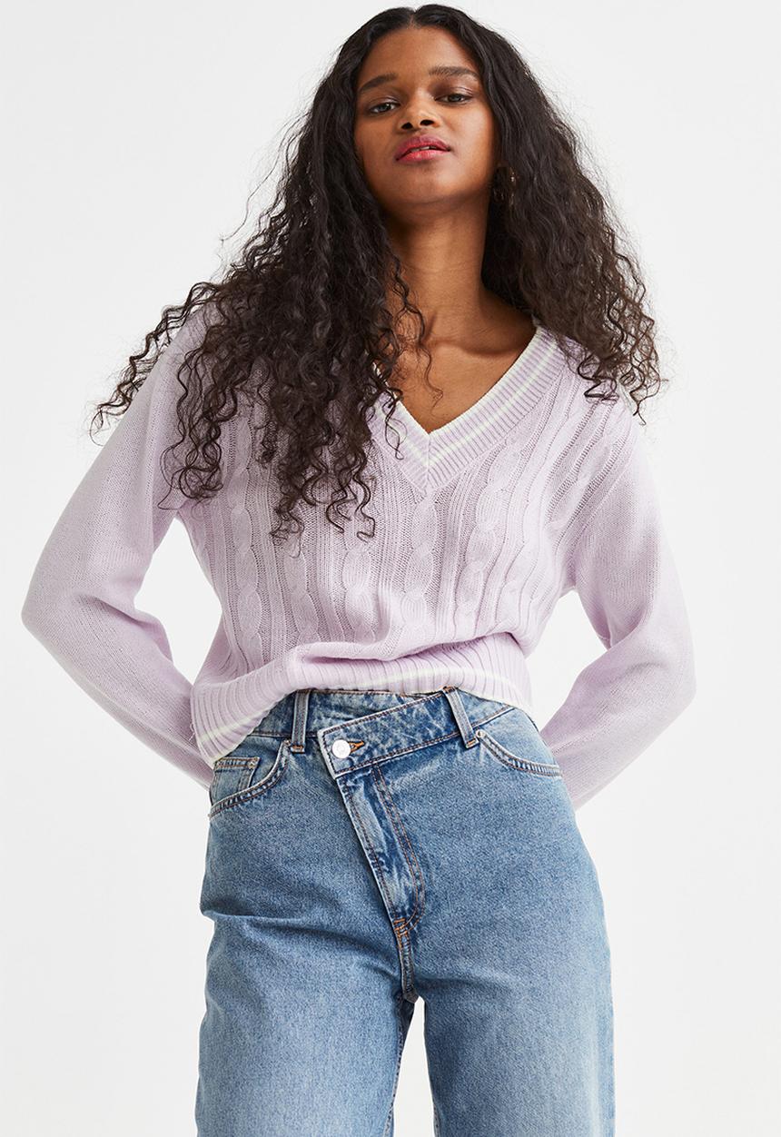 H&M - V-neck cable-knit jumper - light purple