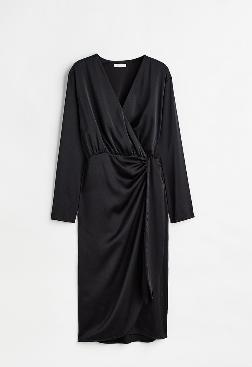 H&M - Satin wrap dress - black