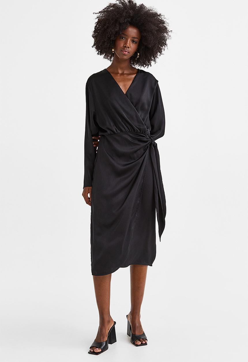 H&M - Satin wrap dress - black