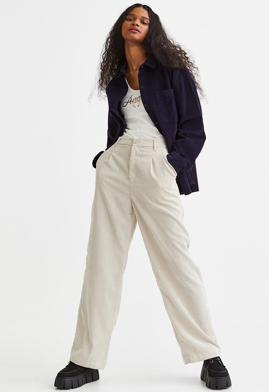 H&M - Wide corduroy trousers - light beige