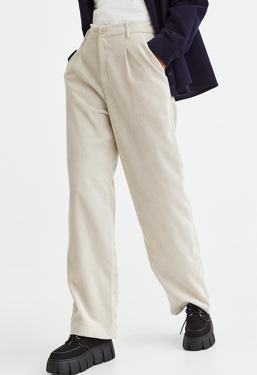 H&M - Wide corduroy trousers - light beige