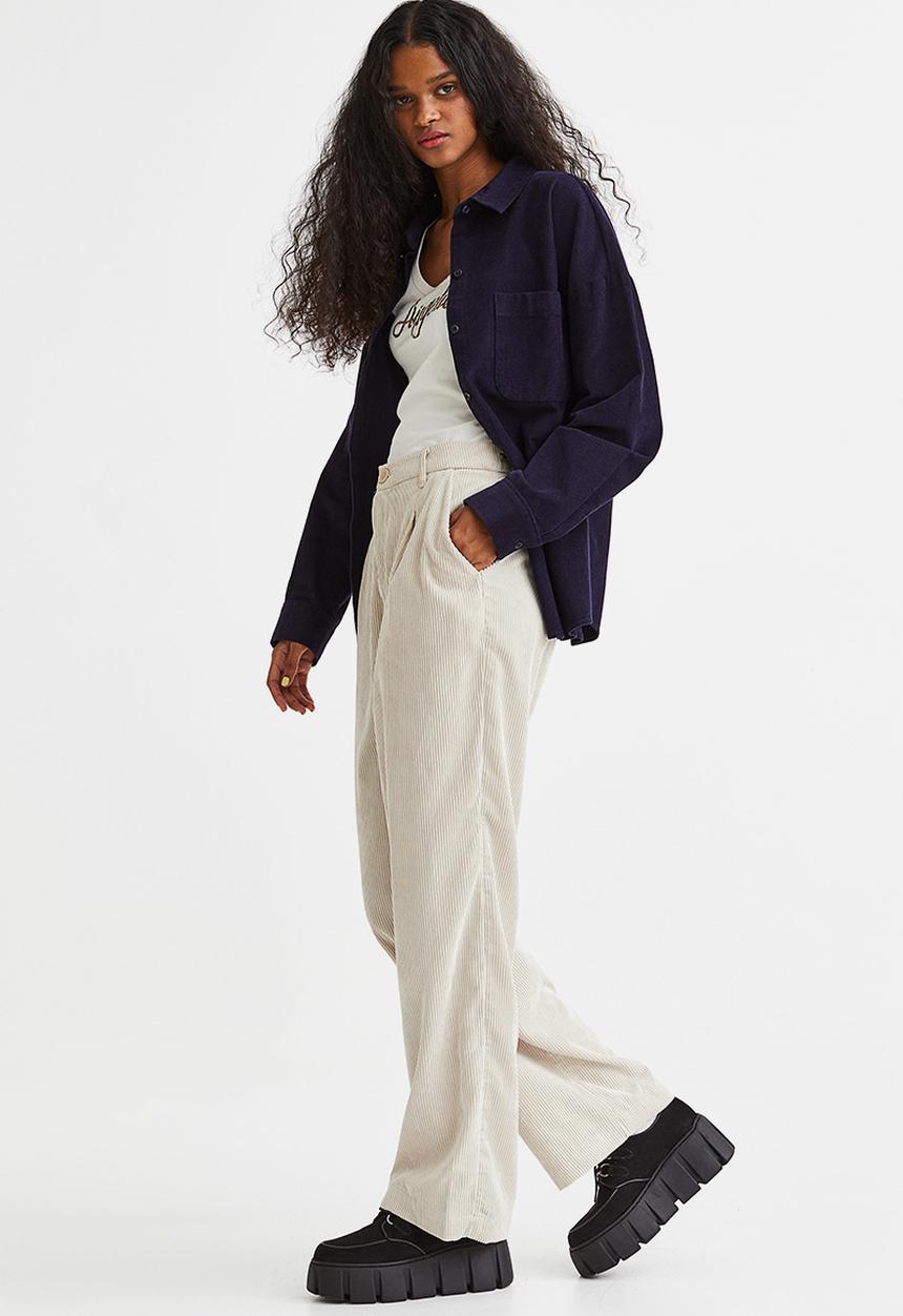 H&M - Wide corduroy trousers - light beige
