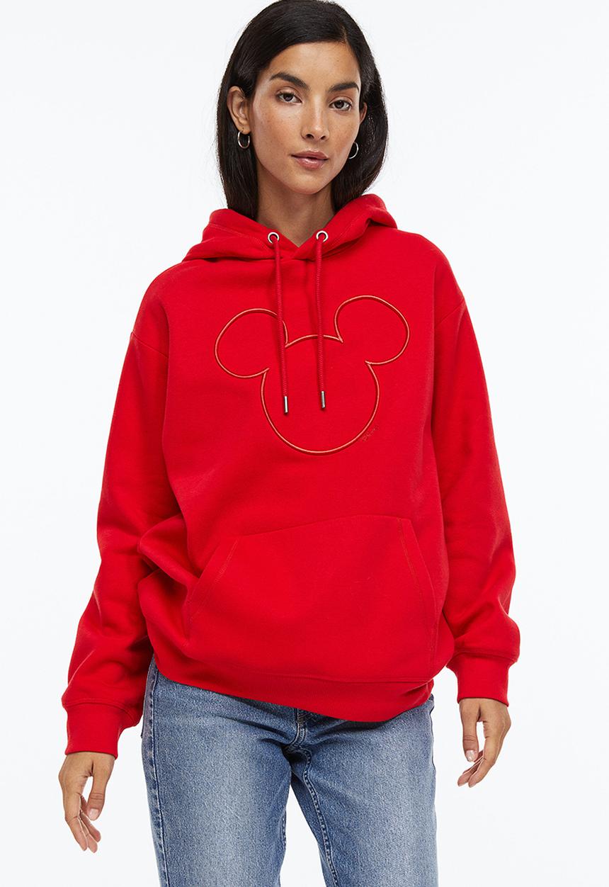 H&M - Motif-front hoodie - red/mickey mouse