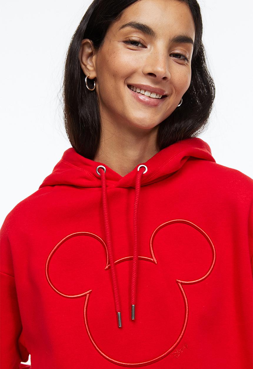 H&M - Motif-front hoodie - red/mickey mouse