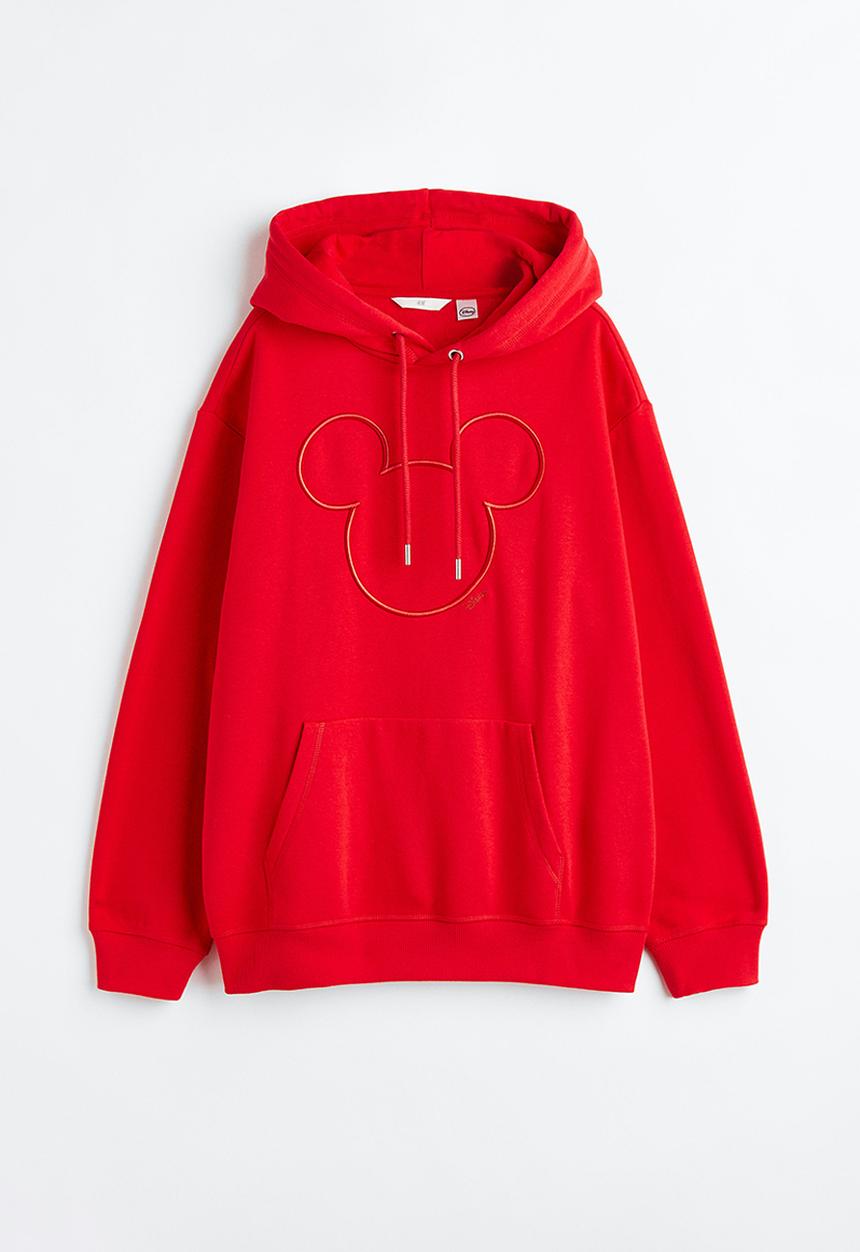 H&M - Motif-front hoodie - red/mickey mouse