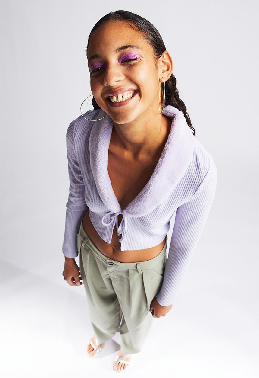 H&M - Cropped tie-front cardigan - light purple