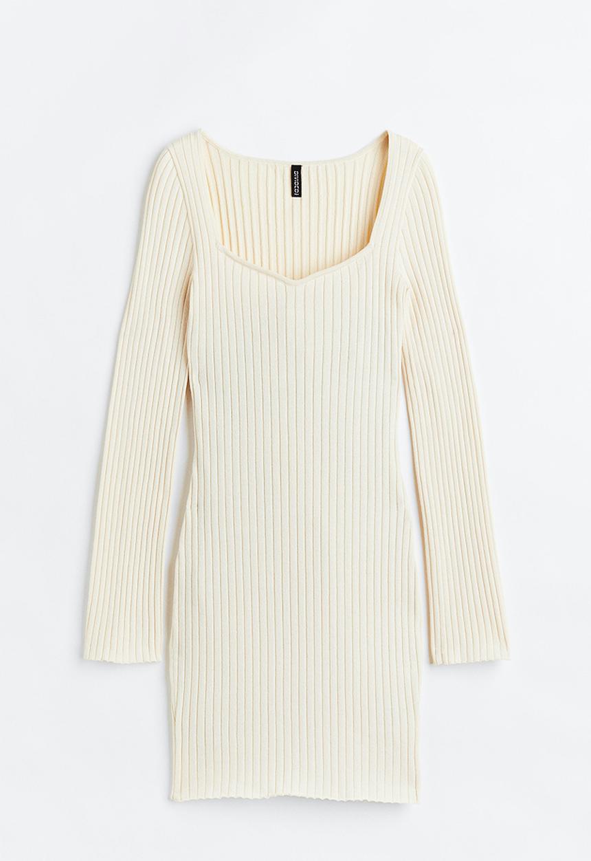 H&M - Rib-knit bodycon dress - cream