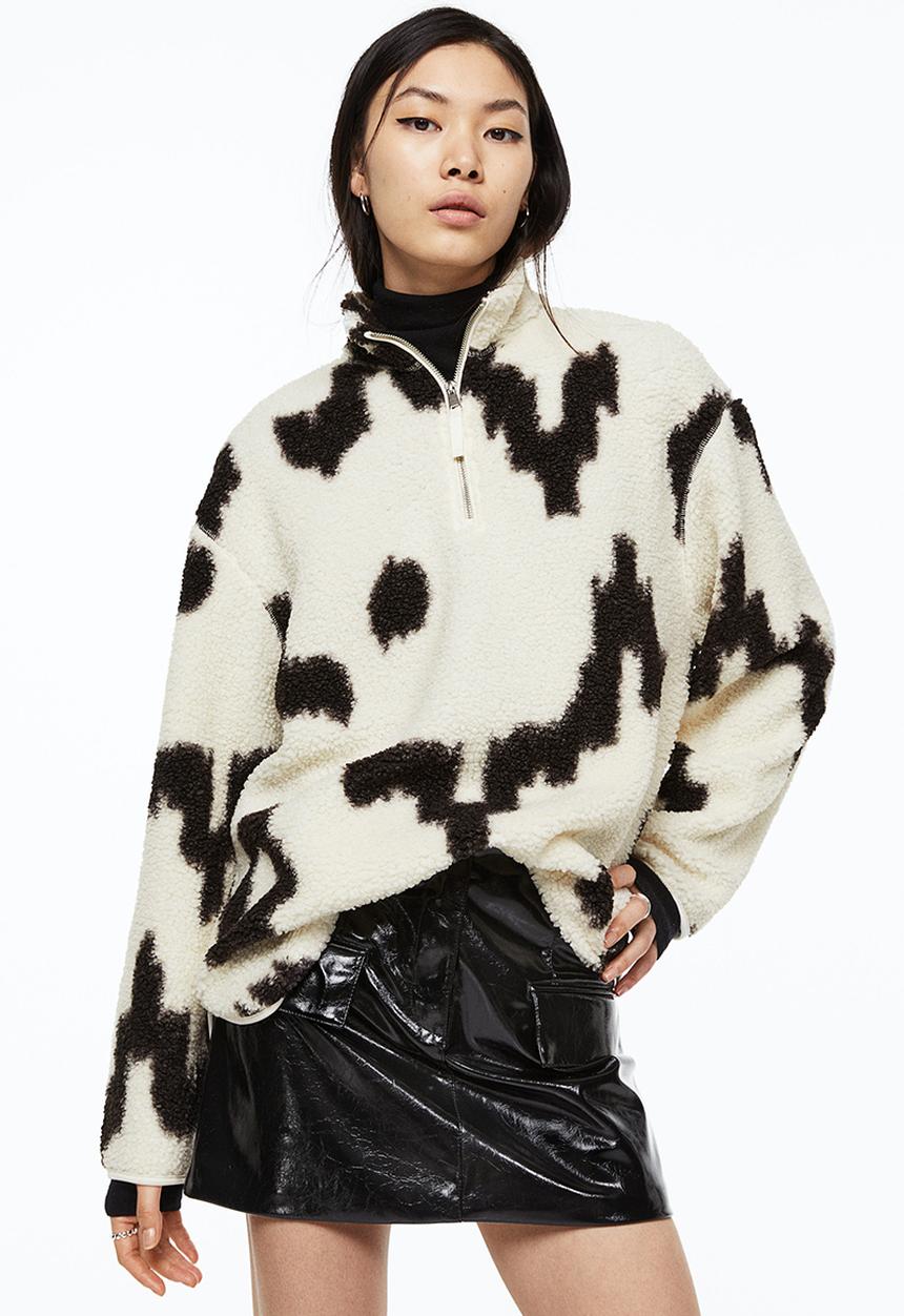 H&M - Zip-top teddy top - cream/patterned