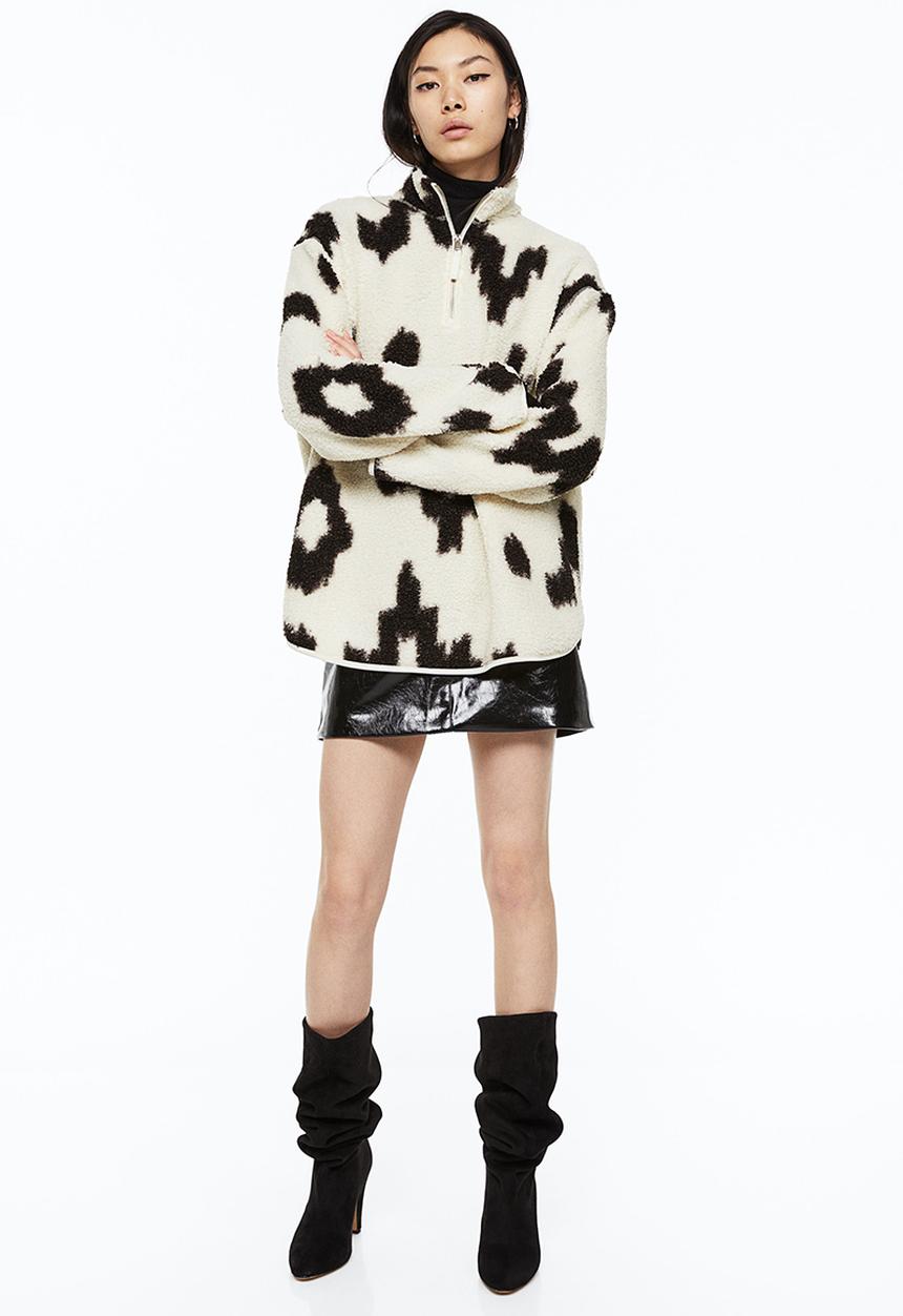 H&M - Zip-top teddy top - cream/patterned