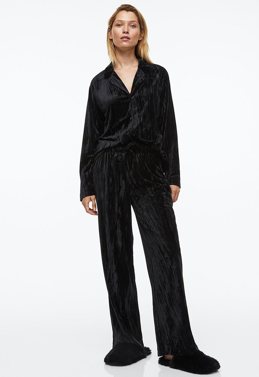H&M - Velour pyjama bottoms - black