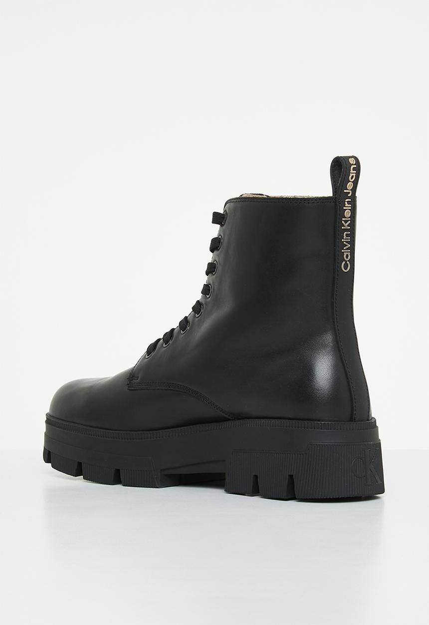 Calvin Klein - Chunky combat lace up leather boot - black