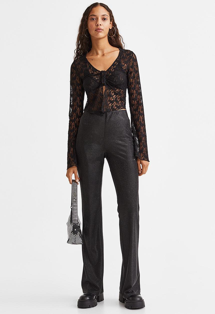H&M - Glittery flared leggings - black