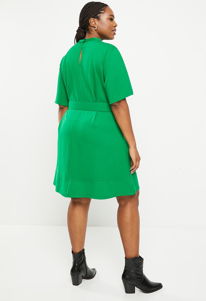 Me&B - Plus ponti belted turtle neck dress - green