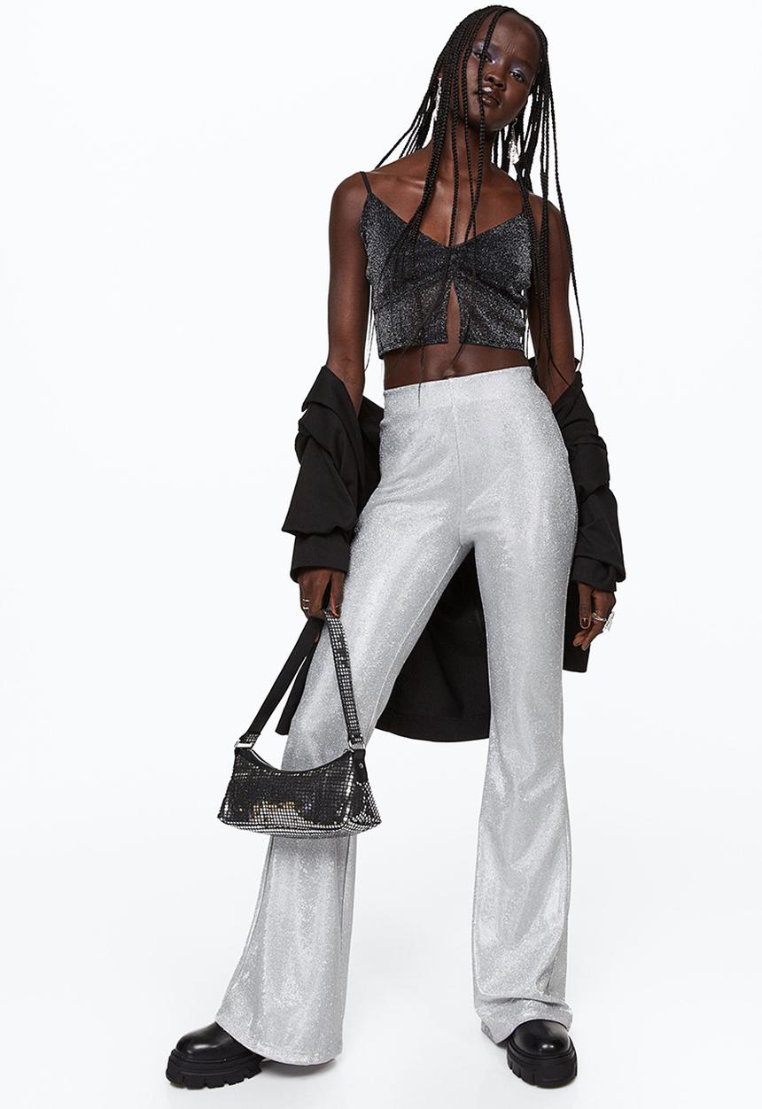 H&M - Glittery flared leggings - silver-coloured