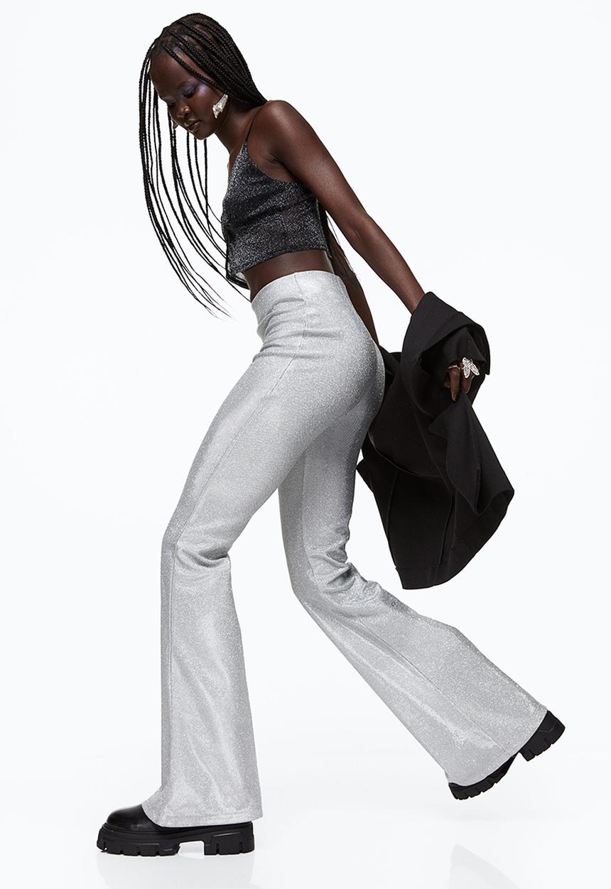 H&M - Glittery flared leggings - silver-coloured