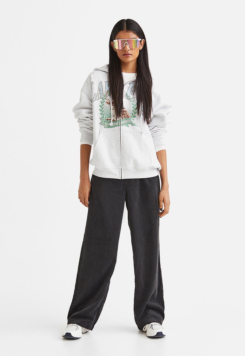H&M - Wide corduroy trousers - black