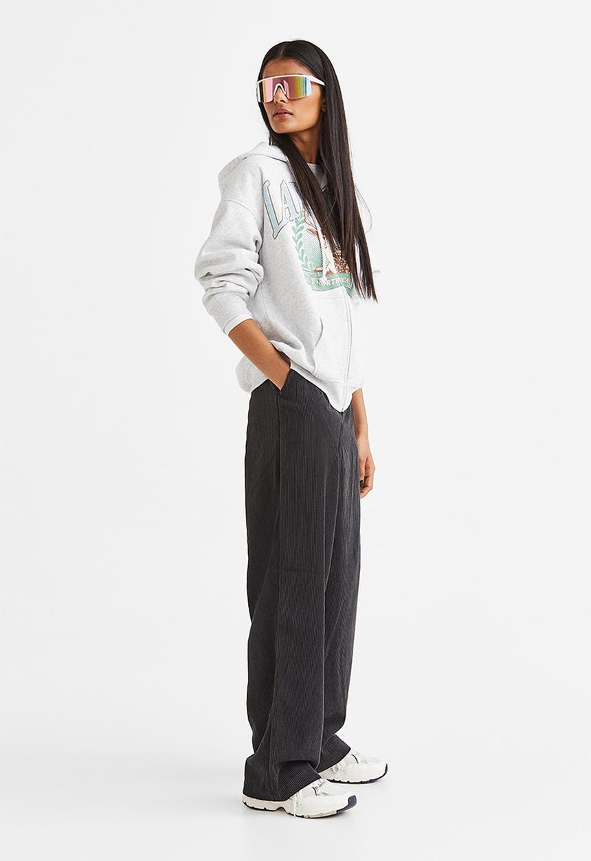 H&M - Wide corduroy trousers - black
