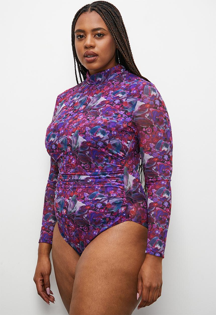 Superbalist - Printed mesh bodysuit - paintly watercolor