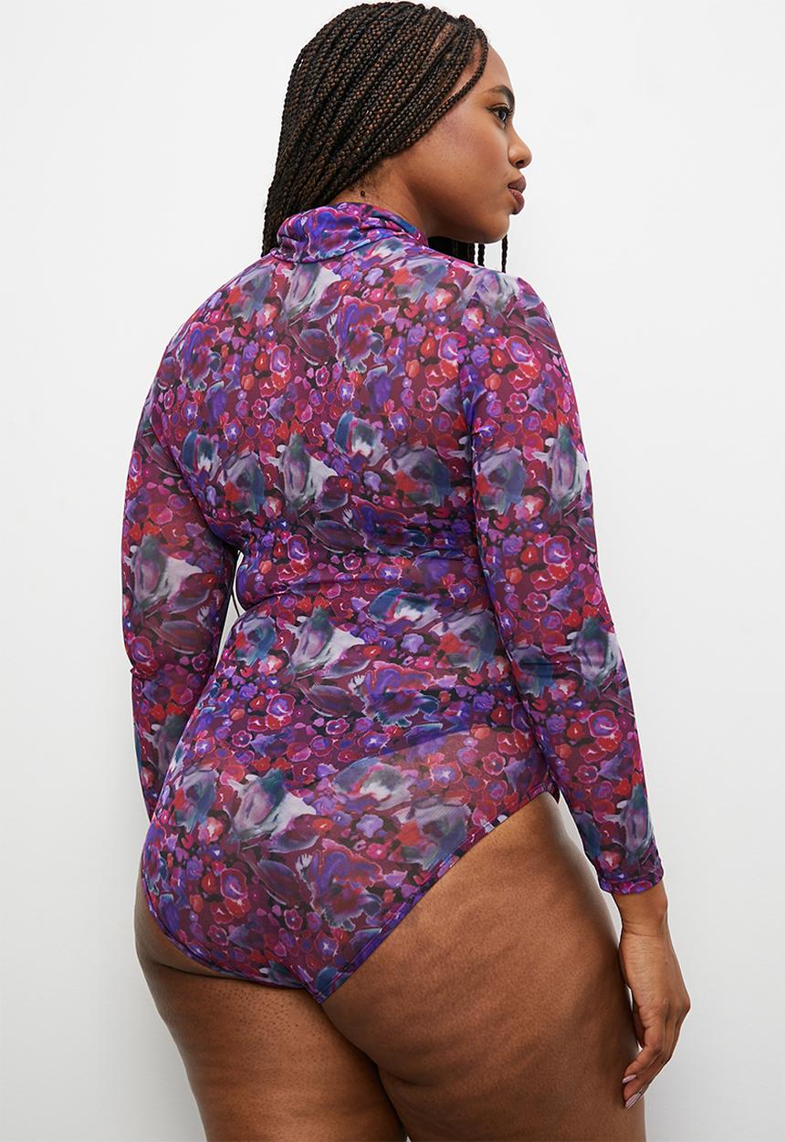 Superbalist - Printed mesh bodysuit - paintly watercolor