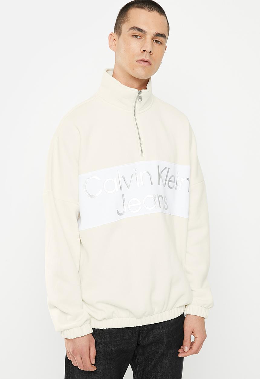 Calvin Klein - Bold logo colorblock zip hwk - ivory