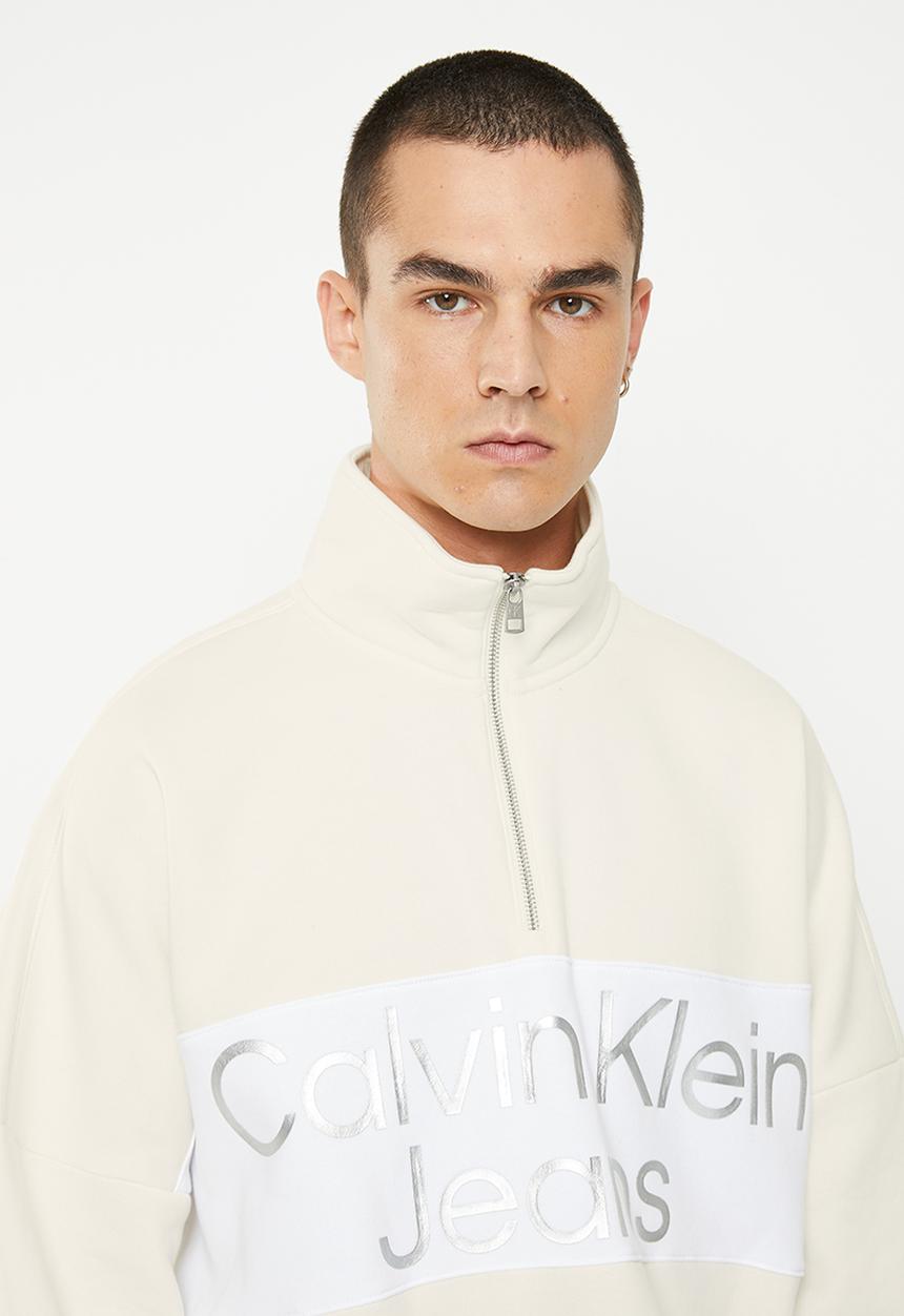 Calvin Klein - Bold logo colorblock zip hwk - ivory