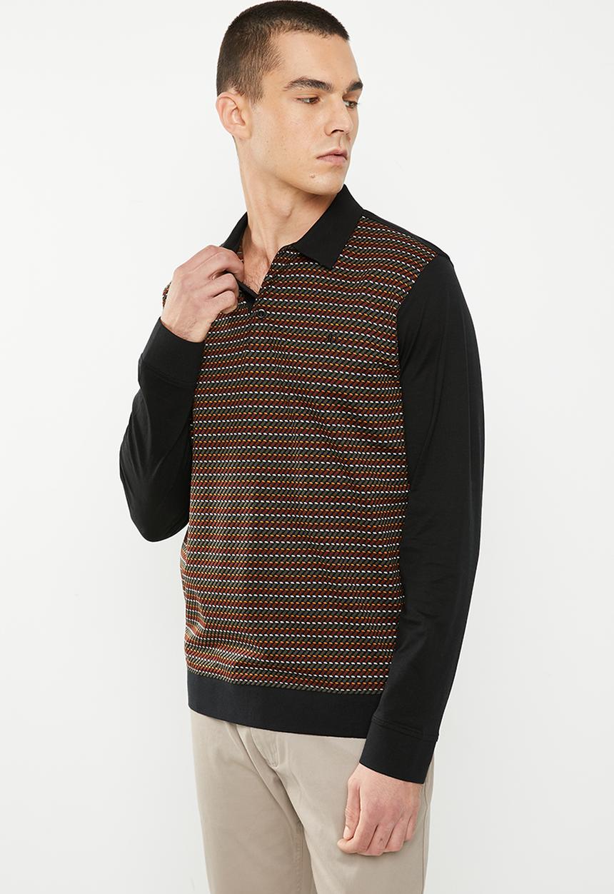Jonathan D - Double mercerized golfer with front jacquard print - black