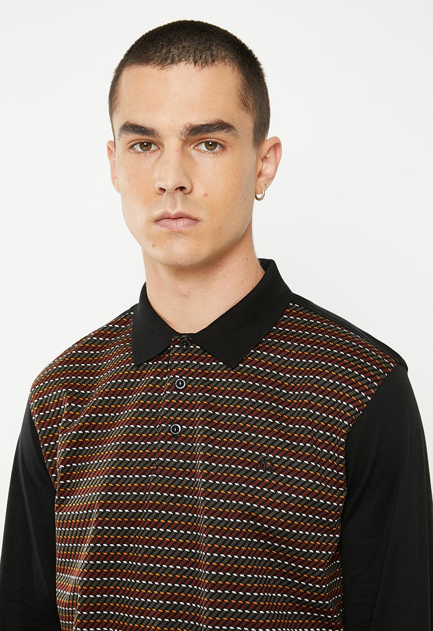 Jonathan D - Double mercerized golfer with front jacquard print - black