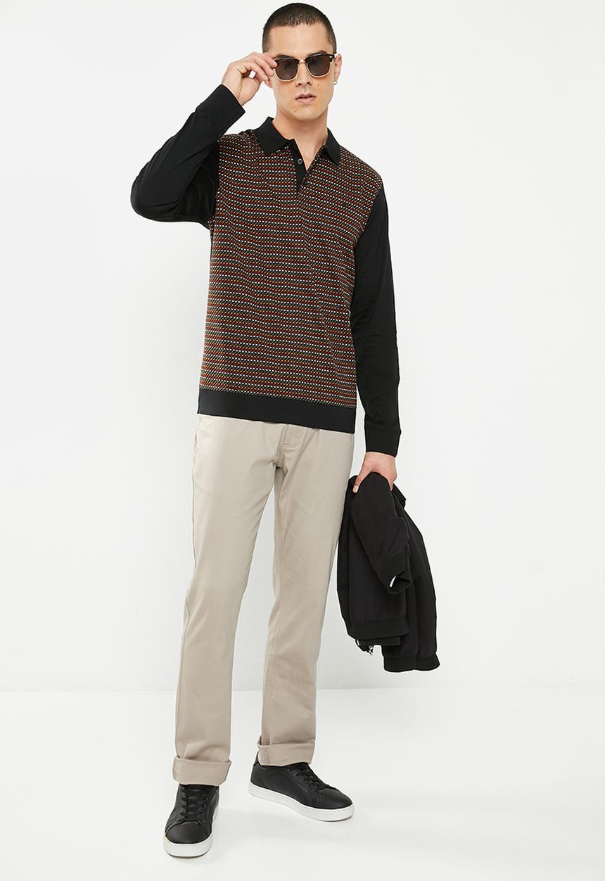 Jonathan D - Double mercerized golfer with front jacquard print - black