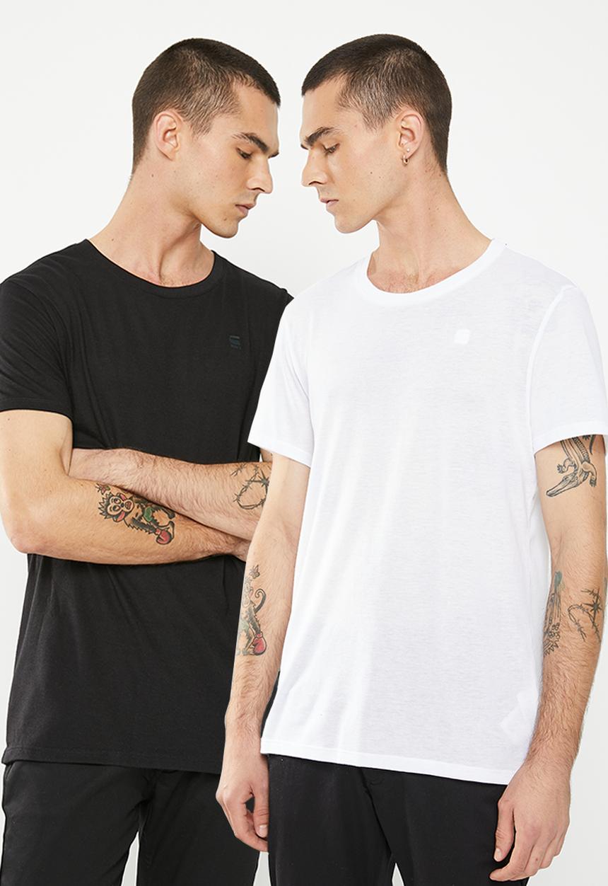 G-STAR - Base htr r t short sleeve 2 pack - white & dk black