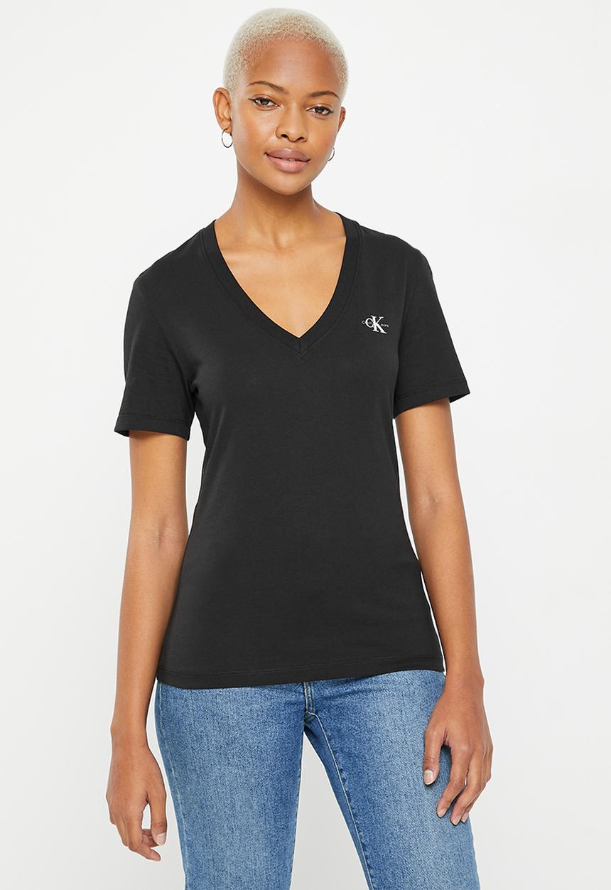 Calvin Klein - Micro monologo slim v-neck tee - ck black