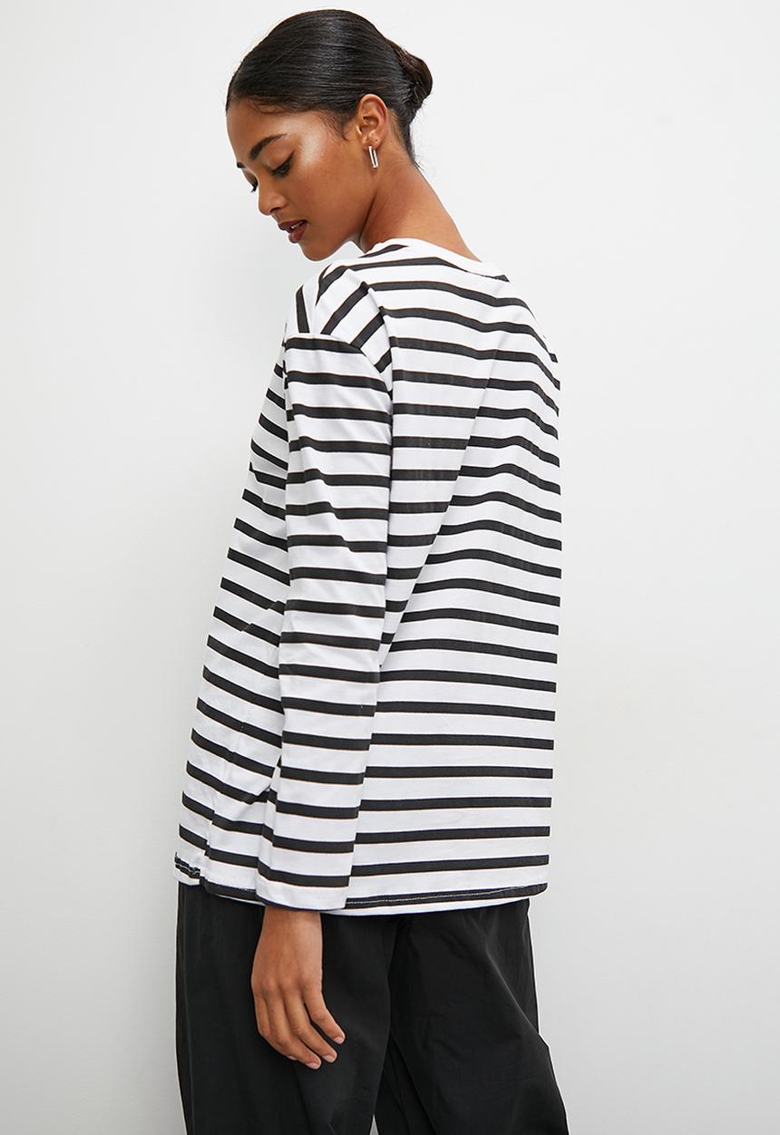 Blake - Long sleeve striped tee - black & white