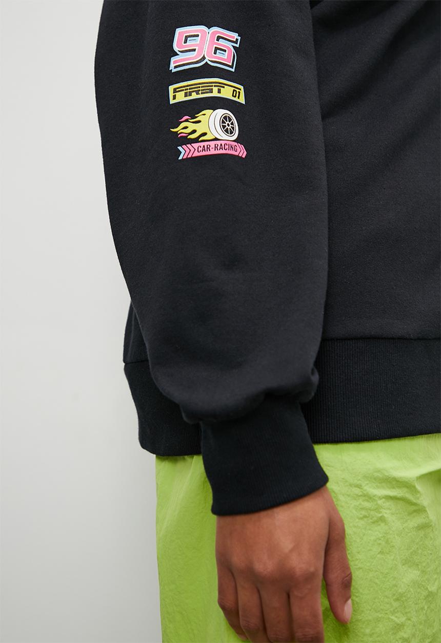 Blake - Slouch moto graphic crew - black